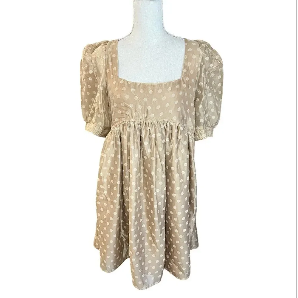 En Saison tan polka dot babydoll Minidress Desiree Organza  New wedding neutral - Picture 3 of 13
